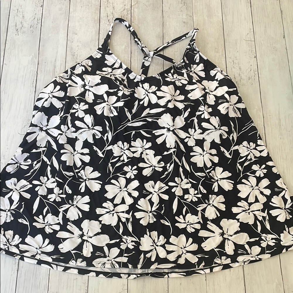 Island Escape Floral Black and White Women's Tankini Top 24 W swimsuit summer